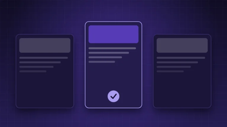 Abstract illustration of three service cards with the middle one marked by a check