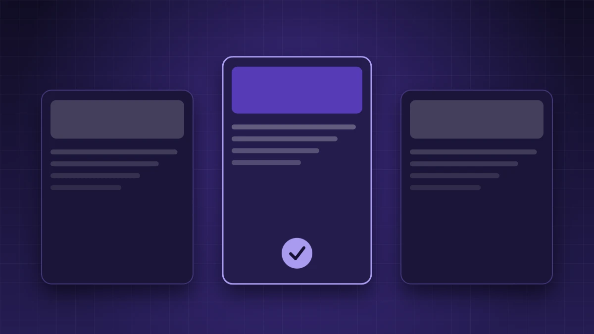 Abstract illustration of three service cards with the middle one marked by a check
